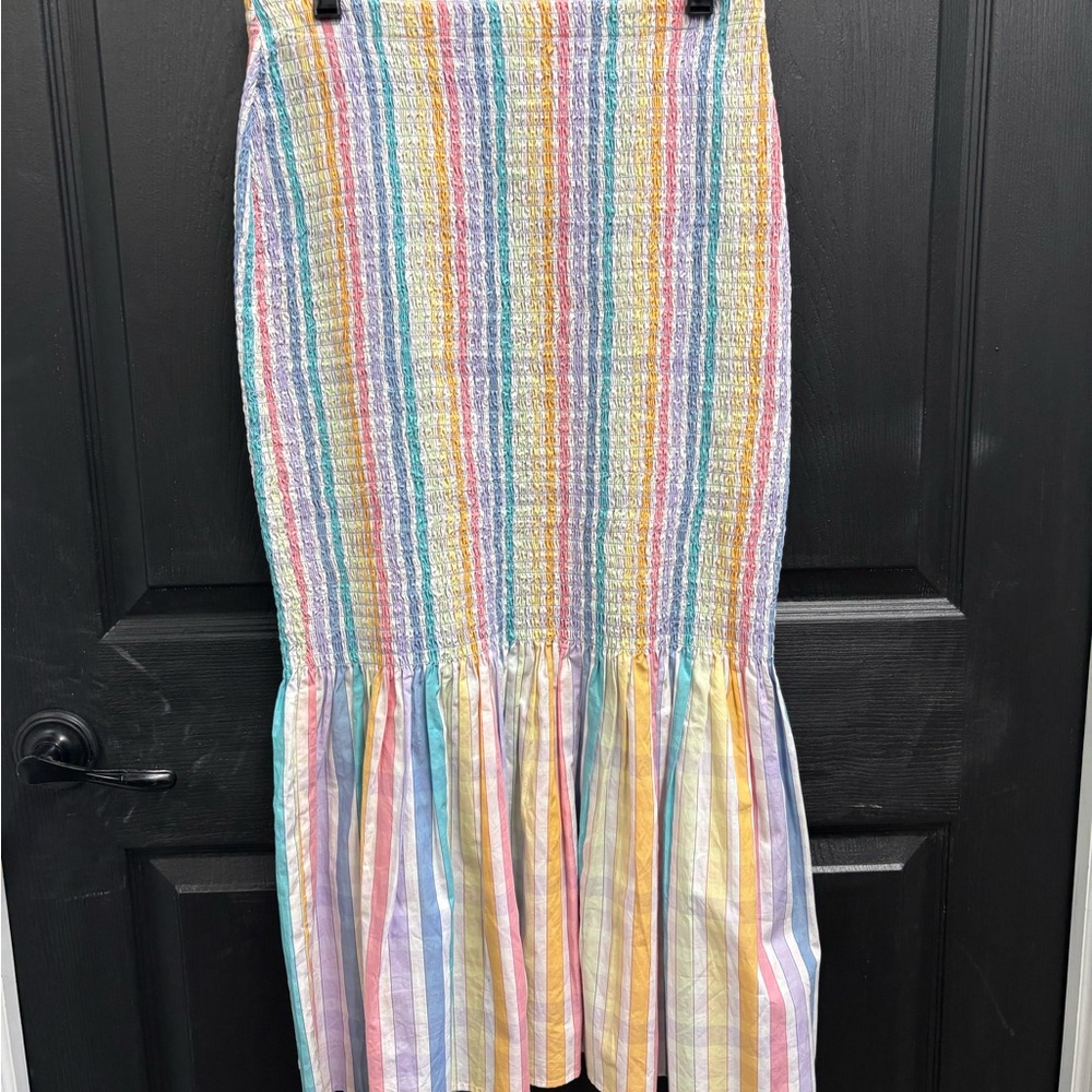 J. Crew Pastel Multi-Stripe Smocked Maxi Skirt